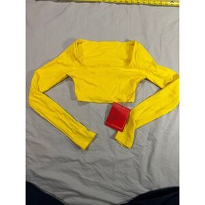 Tiger Friday Yellow Ribbed Long Sleeve Cropped Square Neck Top Adult XS bright